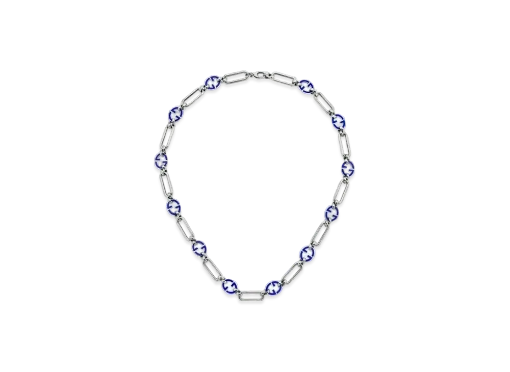GUCCI Enamel Interlocking Double G Necklace "Silver"