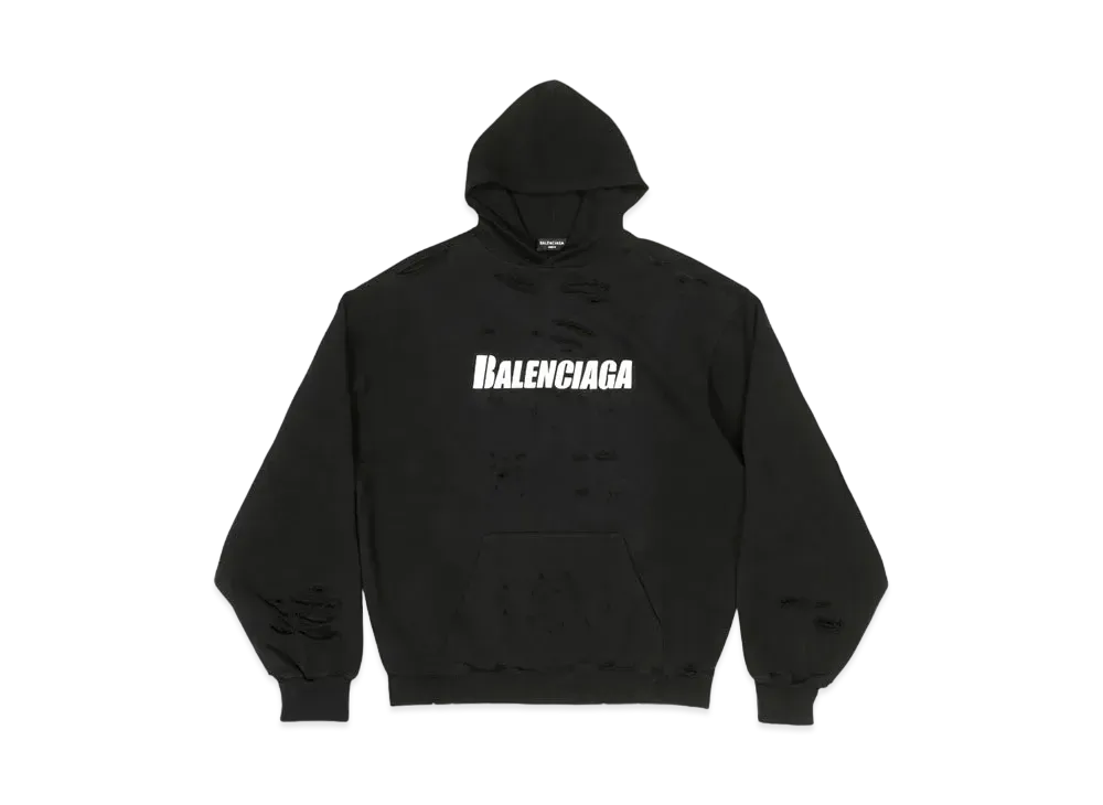 バレンシアガ メンズ キャップ ディストゥロイ フーディー "ブラック/ホワイト" 659403TKVB61093