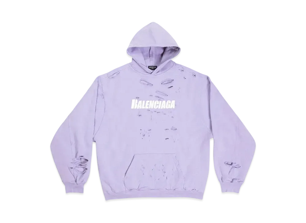 BALENCIAGA MENS Caps Destroyed Hoodie "Purple"