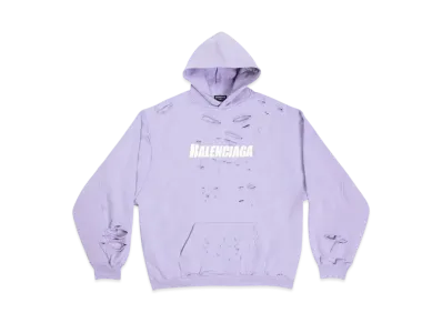 BALENCIAGA MENS Caps Destroyed Hoodie "Purple"