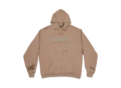 BALENCIAGA MENS Caps Destroyed Hoodie "Dark Beige"