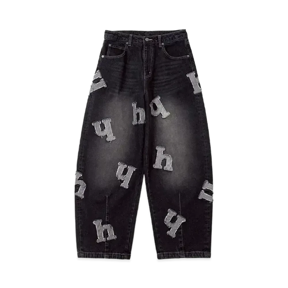HTH H flower logo denim "BLACK"