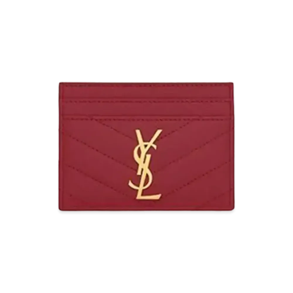 Saint Laurent Monogram Card Case In Grain De Poudre Embossed Leather "Rouge Opyum"