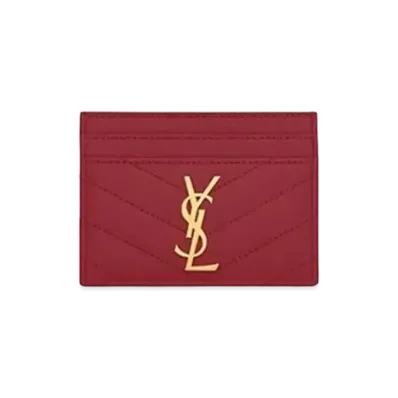 Saint Laurent Monogram Card Case In Grain De Poudre Embossed Leather "Rouge Opyum"