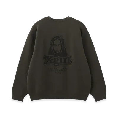 X-Girl Women's Face Embroidery Knit Top "Charcoal"