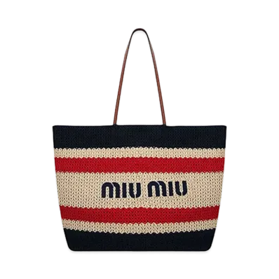 MIU MIU Raffia and Cotton Tote Bag "Natural"