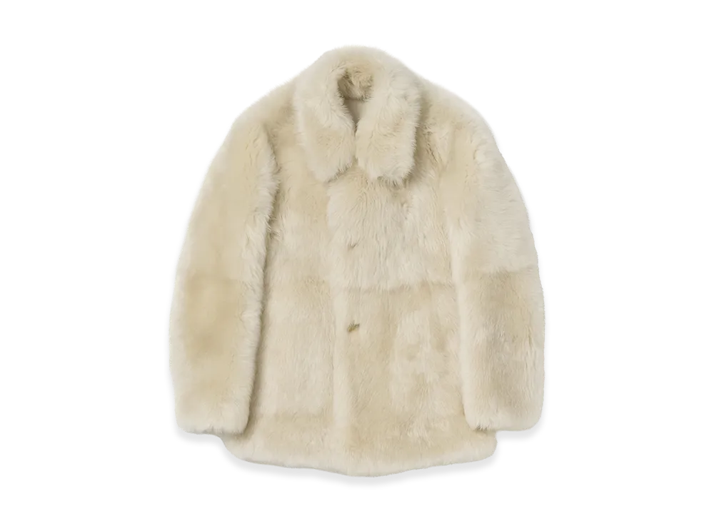 AURALEE Women's Long Haired Merino Mouton Short Coat "Ivory Beige"