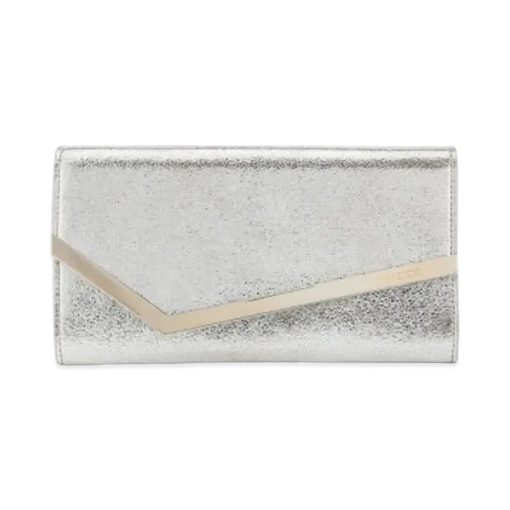 Jimmy Choo Emmie Glitter Leather Clutch Bag "Champagne"