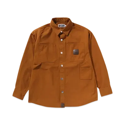 A BATHING APE Bathing Ape Logo Canvas Ls Work Shirt "Brown"