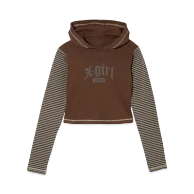 X-Girl Striped Sleeve Compact Hooded Top "Brown"