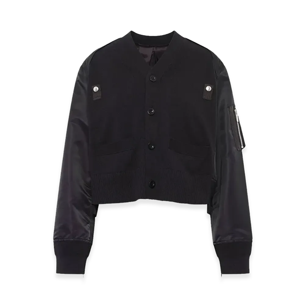 sacai Women's Nylon Twill x Cotton Knit Cardigan "Black"
