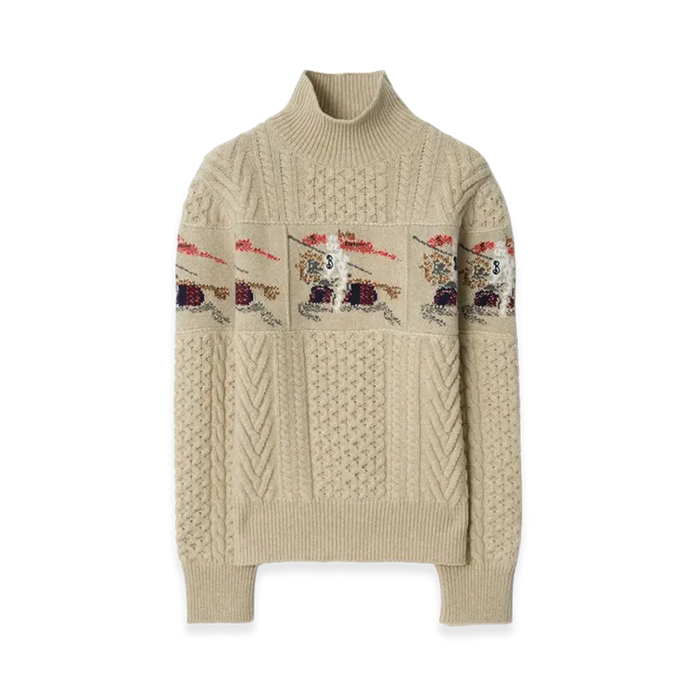 Burberry Women's EKD Aran Knit Wool Sweater "Beige Melange"