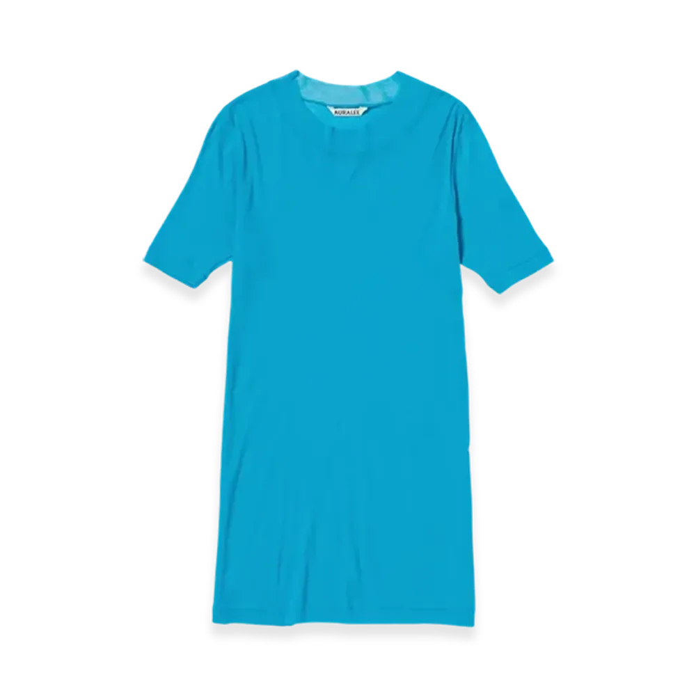 AURALEE Super High Gauge Sheer Rib T-Shirt "Turquoise Blue"