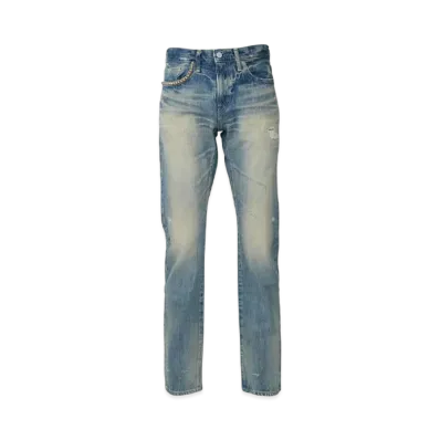 HYSTERIC GLAMOUR RW CLASH Processed Denim Slim Straight Pants "Light Indigo Blue"