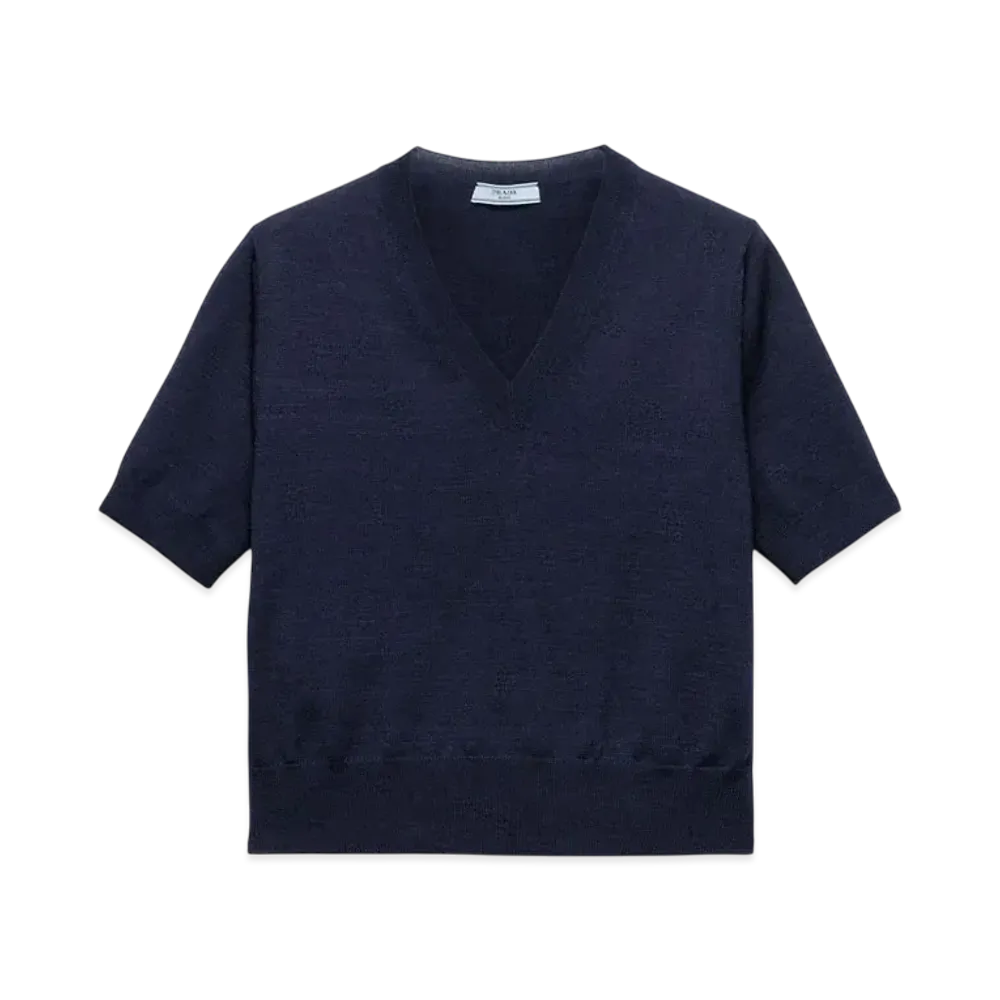 PRADA Women's V-Neck Wool Sweater "Navy"
