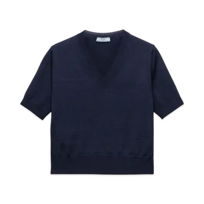 PRADA Women's V-Neck Wool Sweater "Navy"