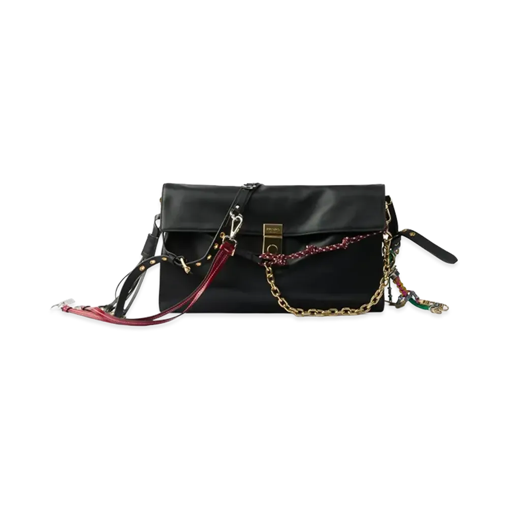 PRADA Women's Soft Sound Large Leather Shoulder Bag With Charms "Black"