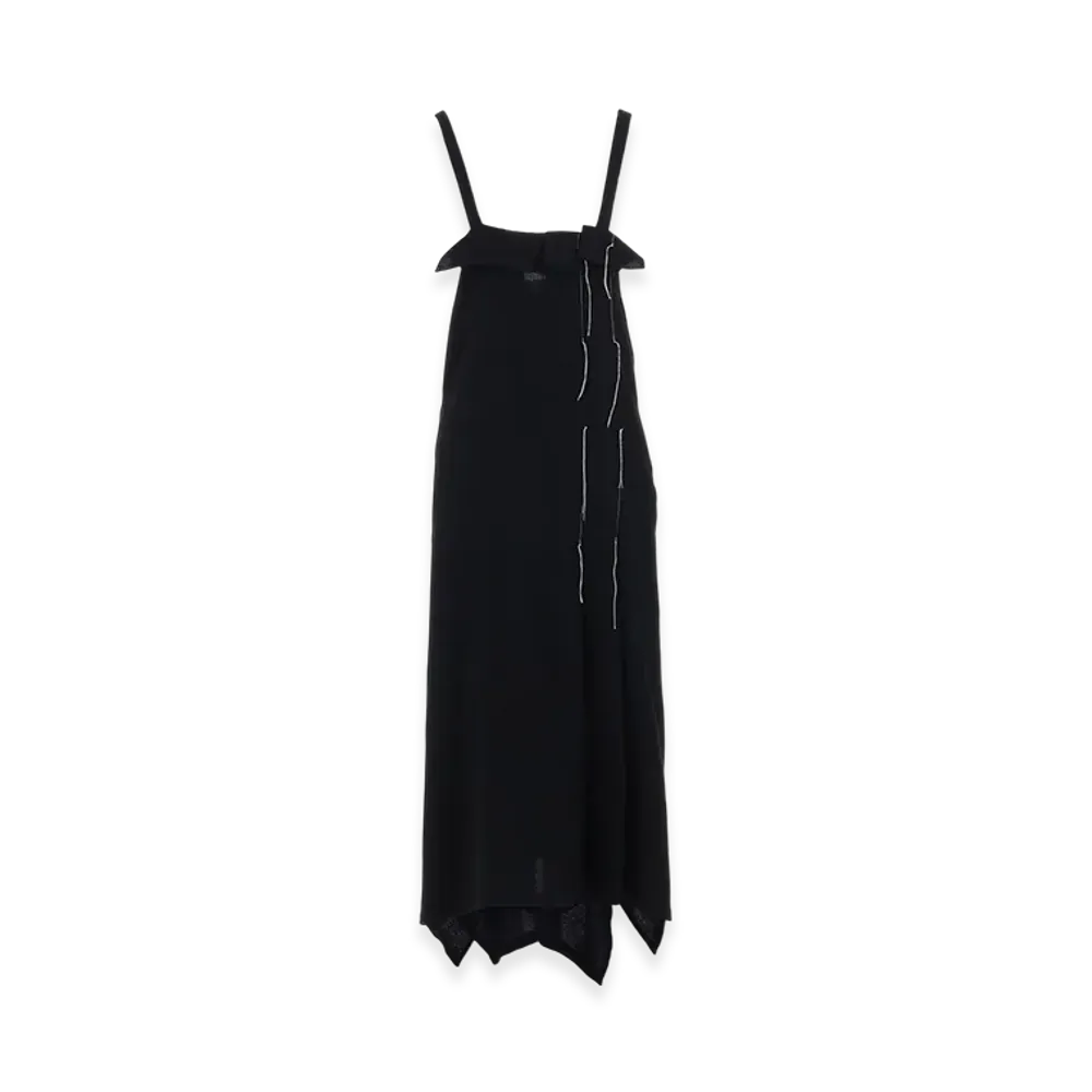 S'YTE Wool Viyella Pleated Shoulder Strap Dress "Black"