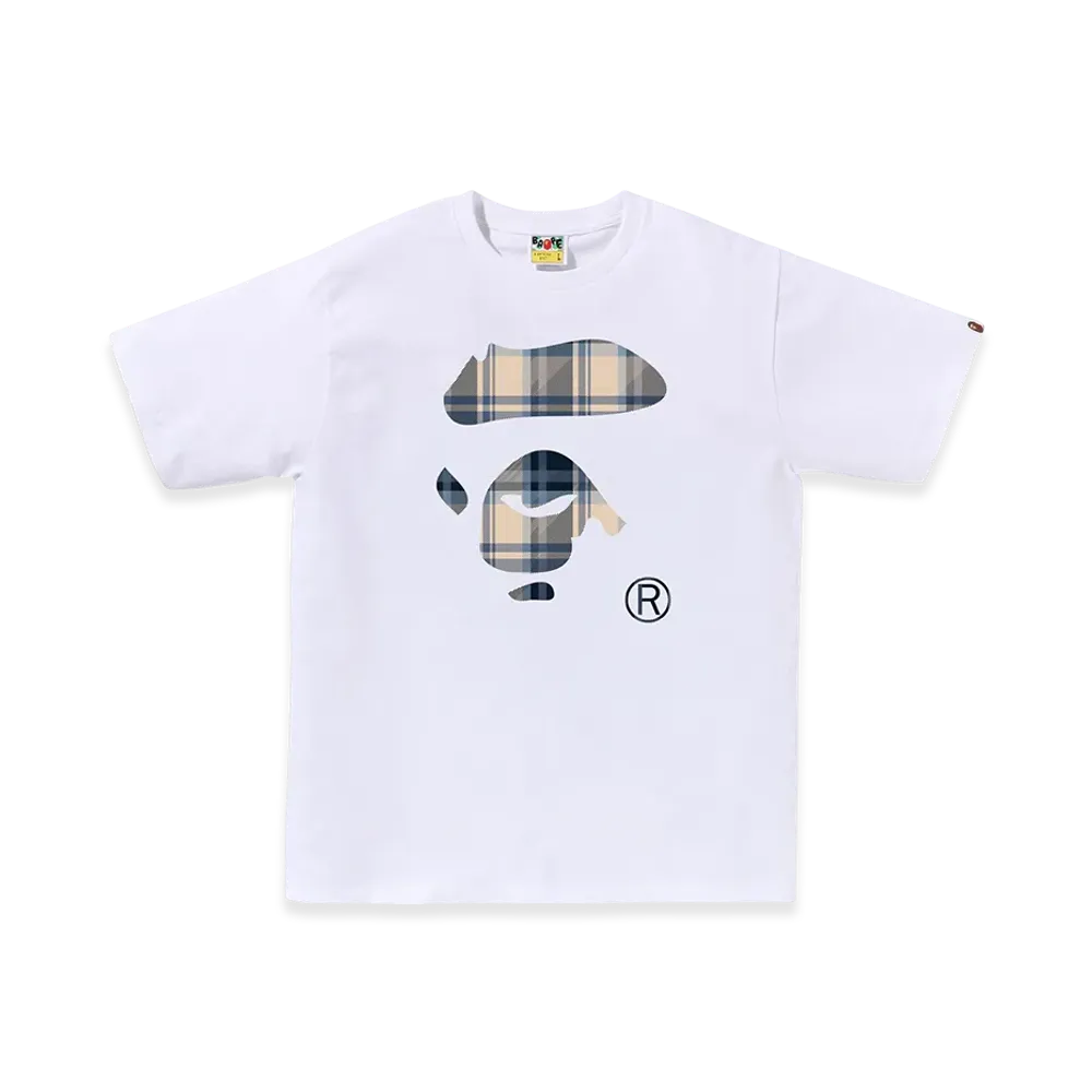 A BATHING APE Bape Check Ape Face Tee "White/Blue"