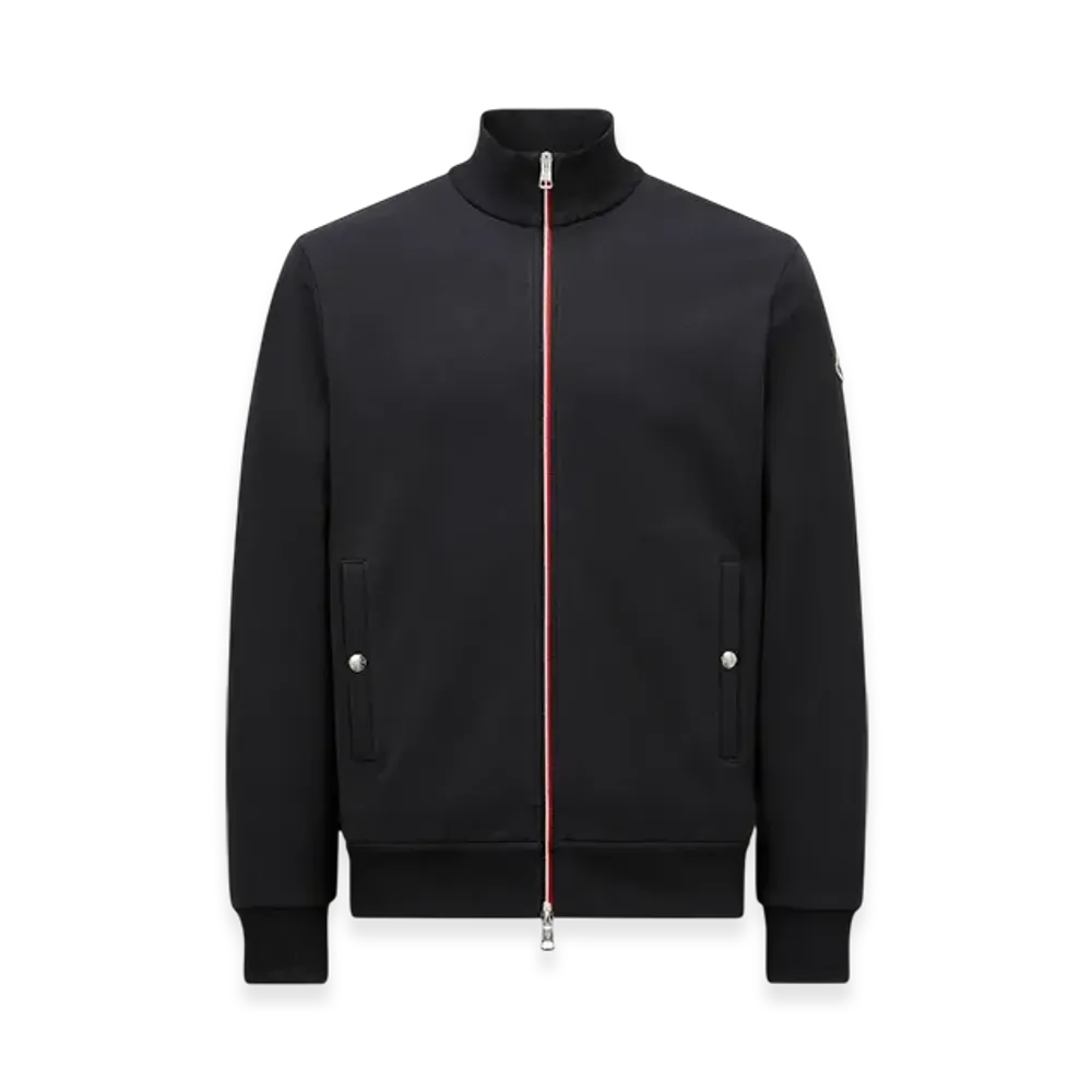 MONCLER Tricolor-Trimmed Cotton Zip-Up Sweatshirt "Night Blue"