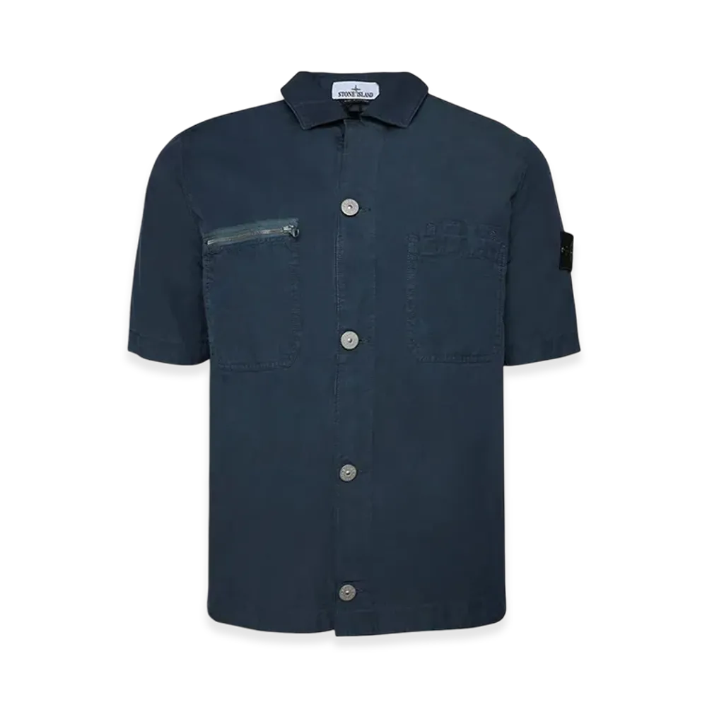 Stone Island 11429 Patch Chest Pockets Short Sleeve Overshirt - 23SS "Avio Blue"