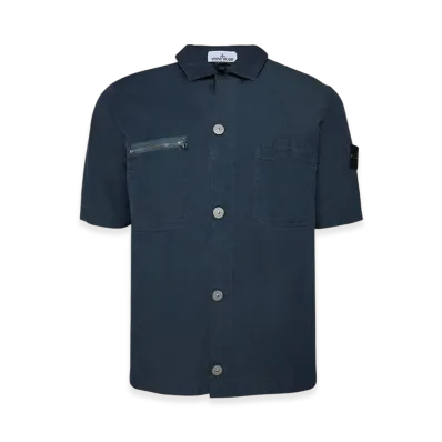 Stone Island 11429 Patch Chest Pockets Short Sleeve Overshirt - 23SS "Avio Blue"