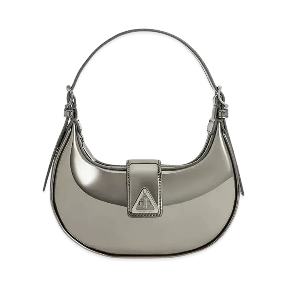 CHARLES & KEITH Triangle Buckle Belt Shoulder Bag "Pewter"