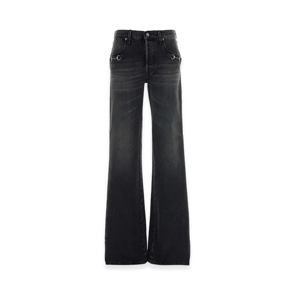 GUCCI Women's Slate Denim Wide-Leg Jeans "Gray"