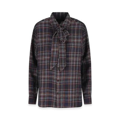 Saint Laurent Women's Bow Relaxed Shirt "Dark Blue"