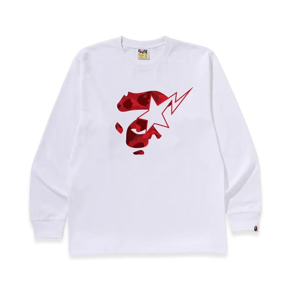 A BATHING APE Color Camo Ape Face Sta LS Tee "White/Red"