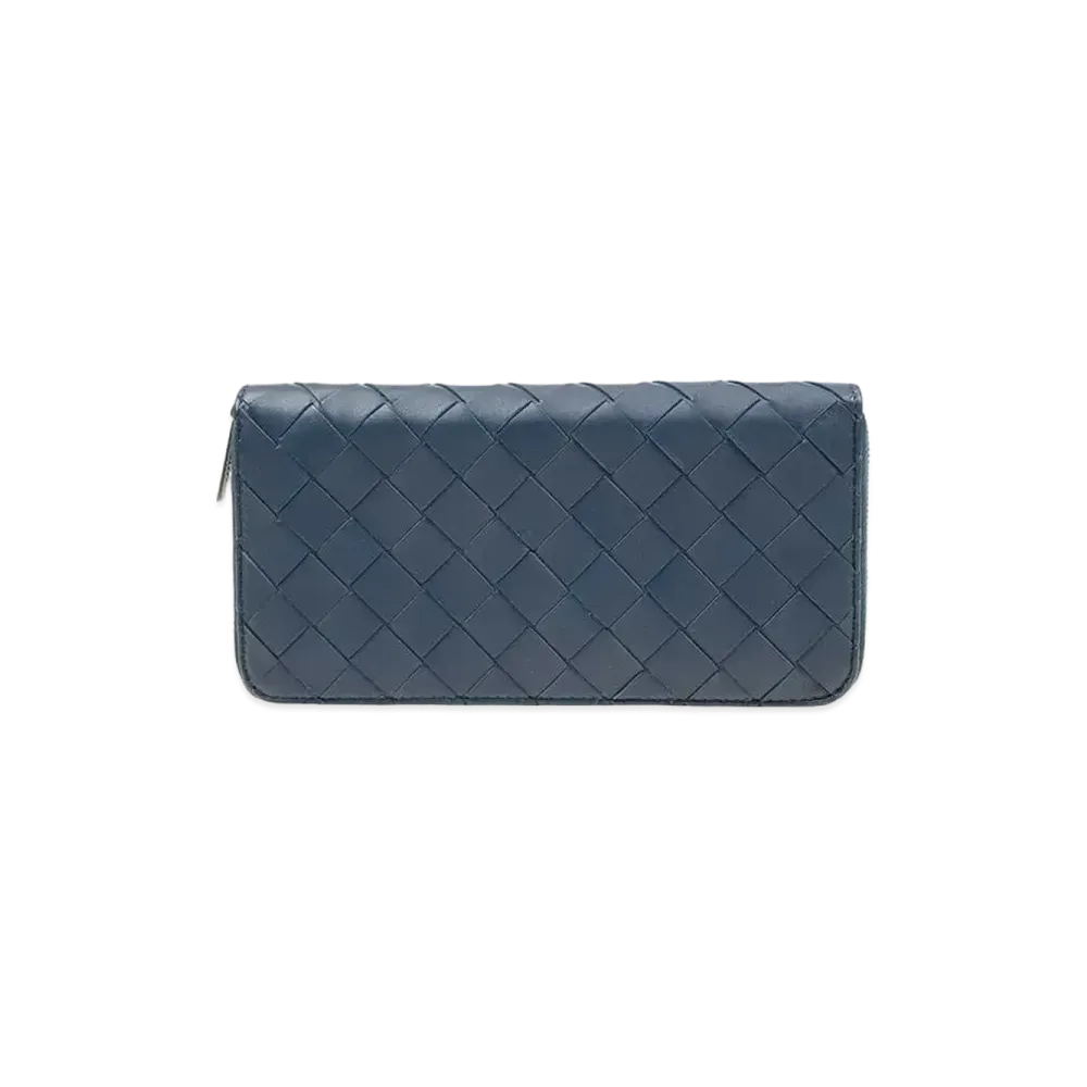 Bottega Veneta Intrecciato Lambskin Calfskin Zip Around Wallet "Deep Blue"