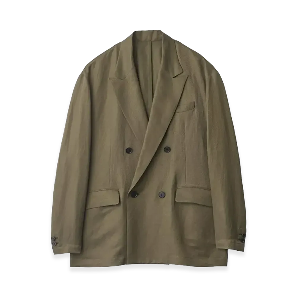 ssstein Silk Linen Twill Double Breasted Blazer "Khaki"