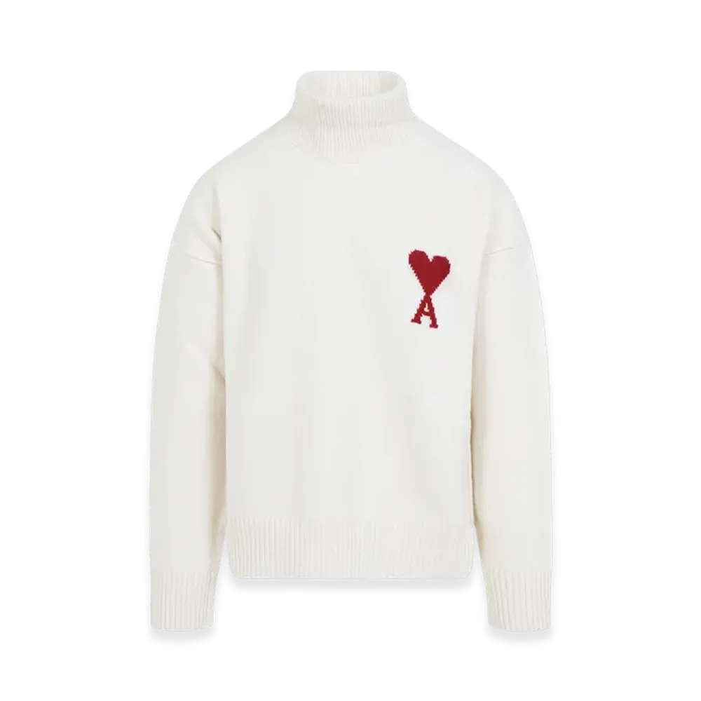 AMI PARIS Women's Ami De Coeur Turtleneck Sweater "White"