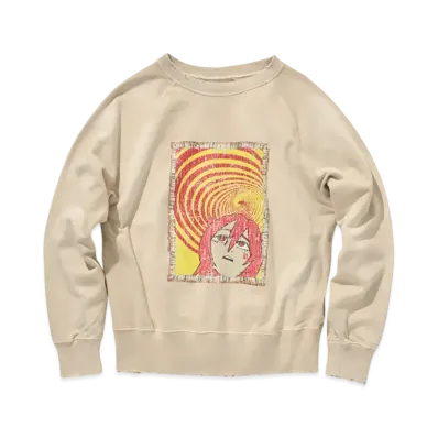 BEAMS x JUN INAGAWA x MOORE Damege Flocky Print Crewneck Sweat "White"