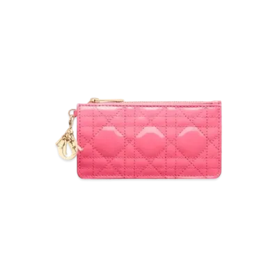 Dior Lady Dior Small Zip Card Holder Canage Patent Calfskin "Piony Pink"