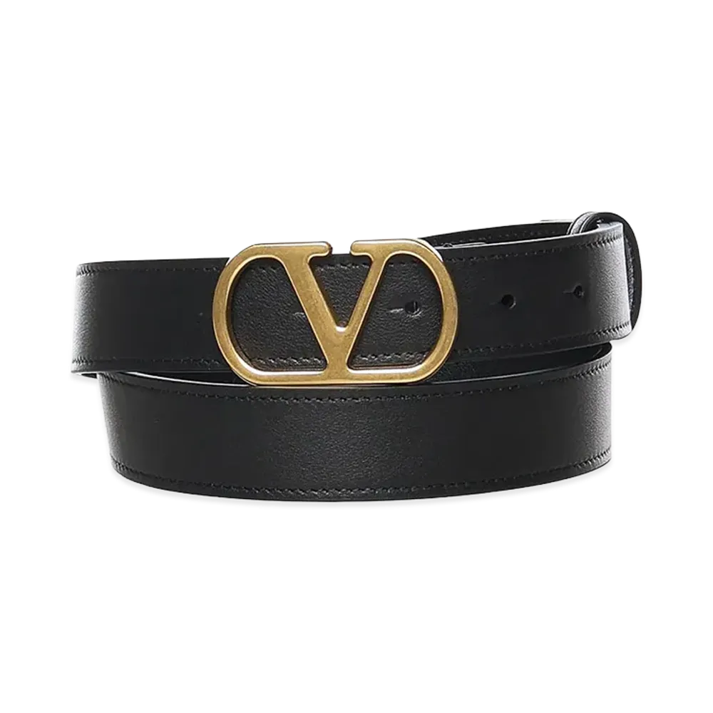 Valentino V Logo Signature Calfskin Belt "Black"