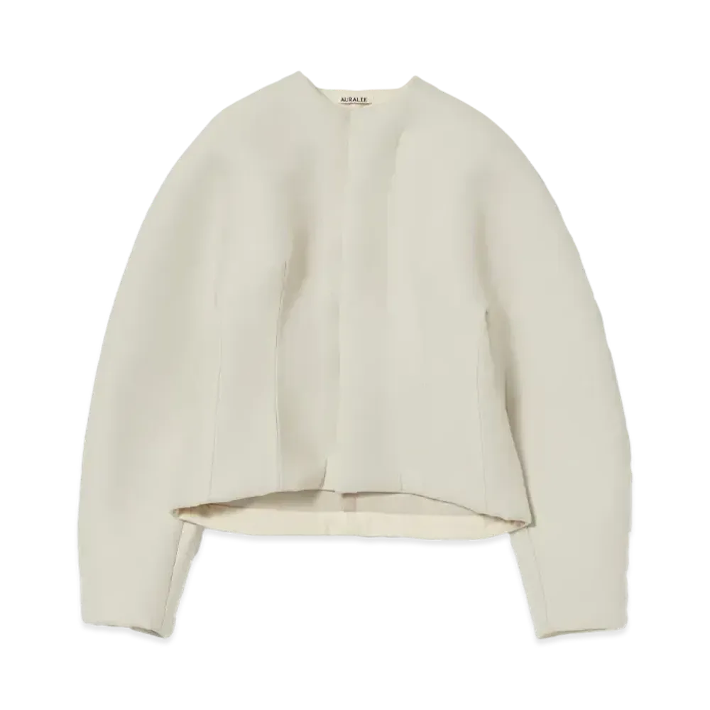 AURALEE Sponge Tropical Wool No Collar Blouson "Ivory"