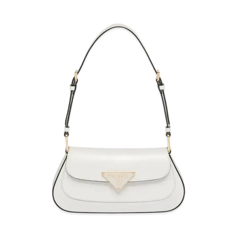 PRADA Brushed Leather Shoulder Bag "White"