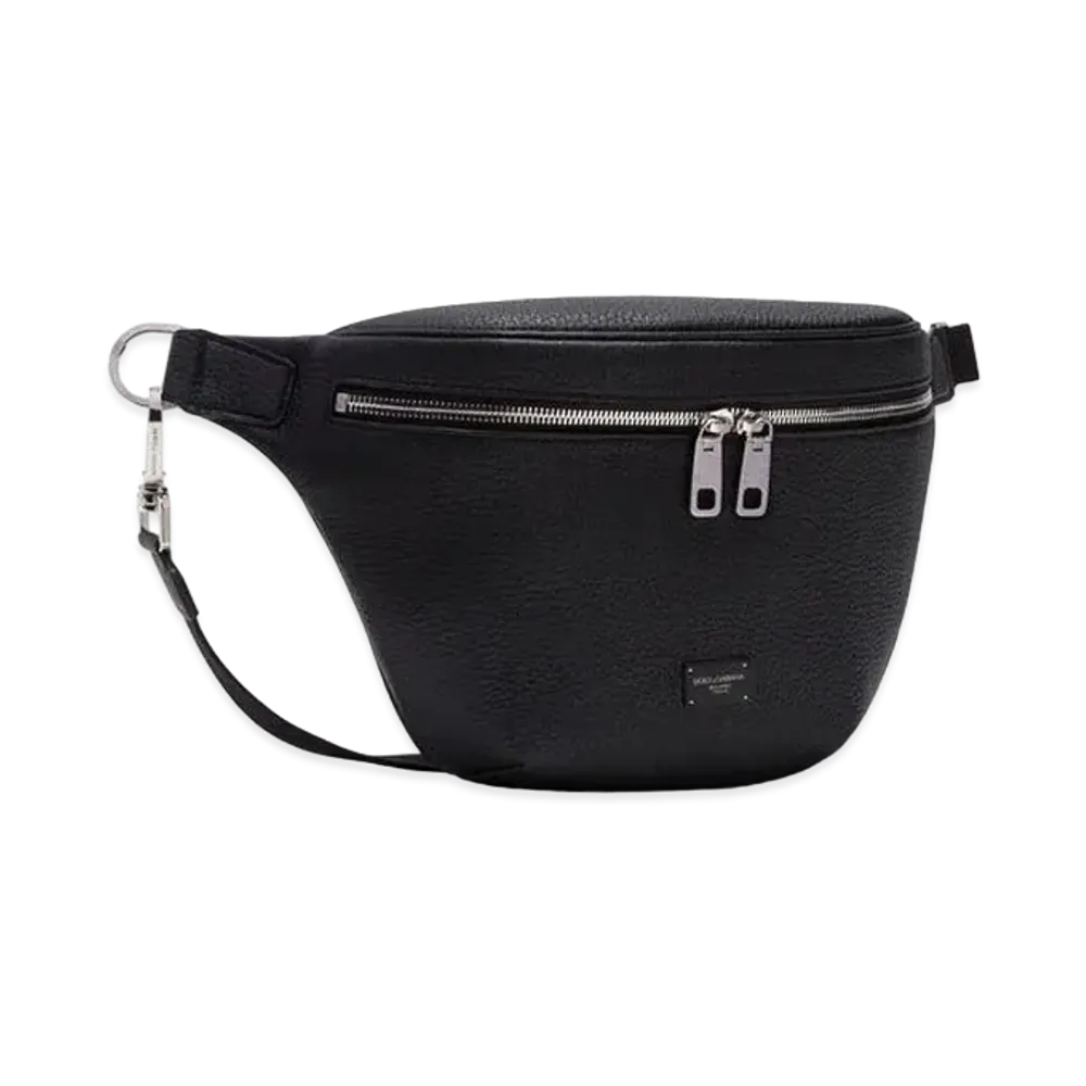 Dolce&Gabbana Palermo Waist Pouch Carfskin Logo Plate "Black"