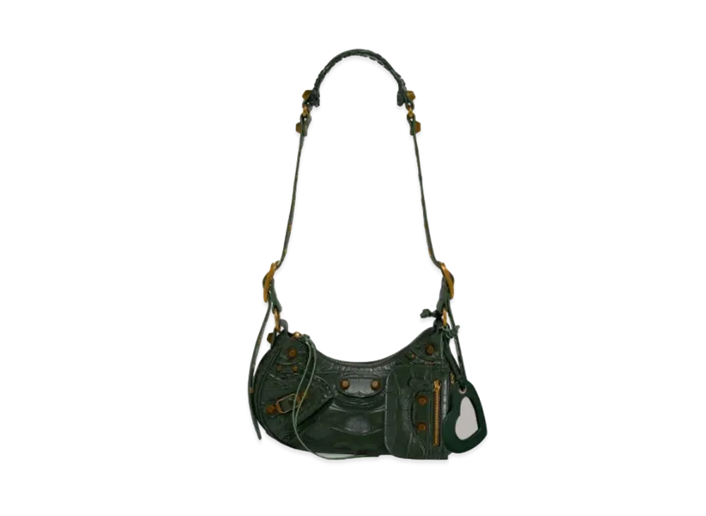 BALENCIAGA Le Cagole XS Shoulder Bag In Extra Supple Crocodile Embossed Calfskin "Green"