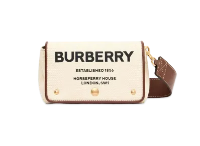 Burberry Small Horse Ferry Print Cotton Canvas Cross Body Bag "Natural/Tongue"