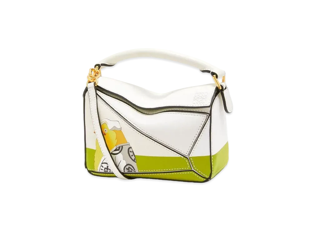 LOEWE x Spirited Away Otori-sama Mini Puzzle Bag In Classic Calfskin "Soft White/Lemon Zest"