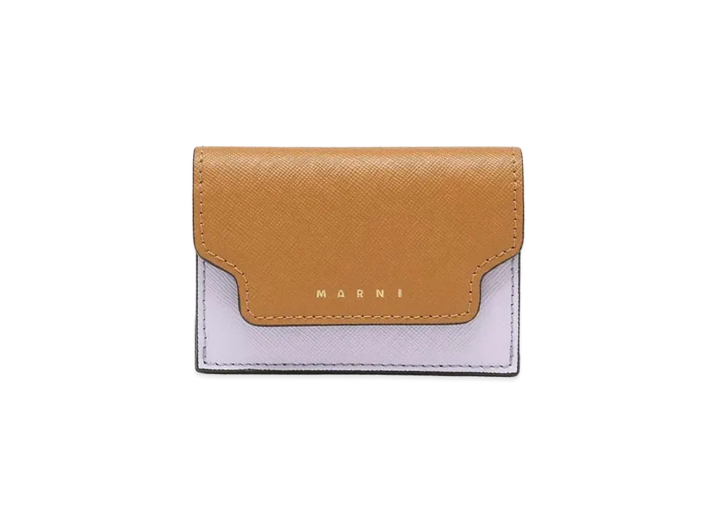 Marni Brown Lilac And Black Tri-Fold Saffiano Wallet "Dijon/Lilac/Black"