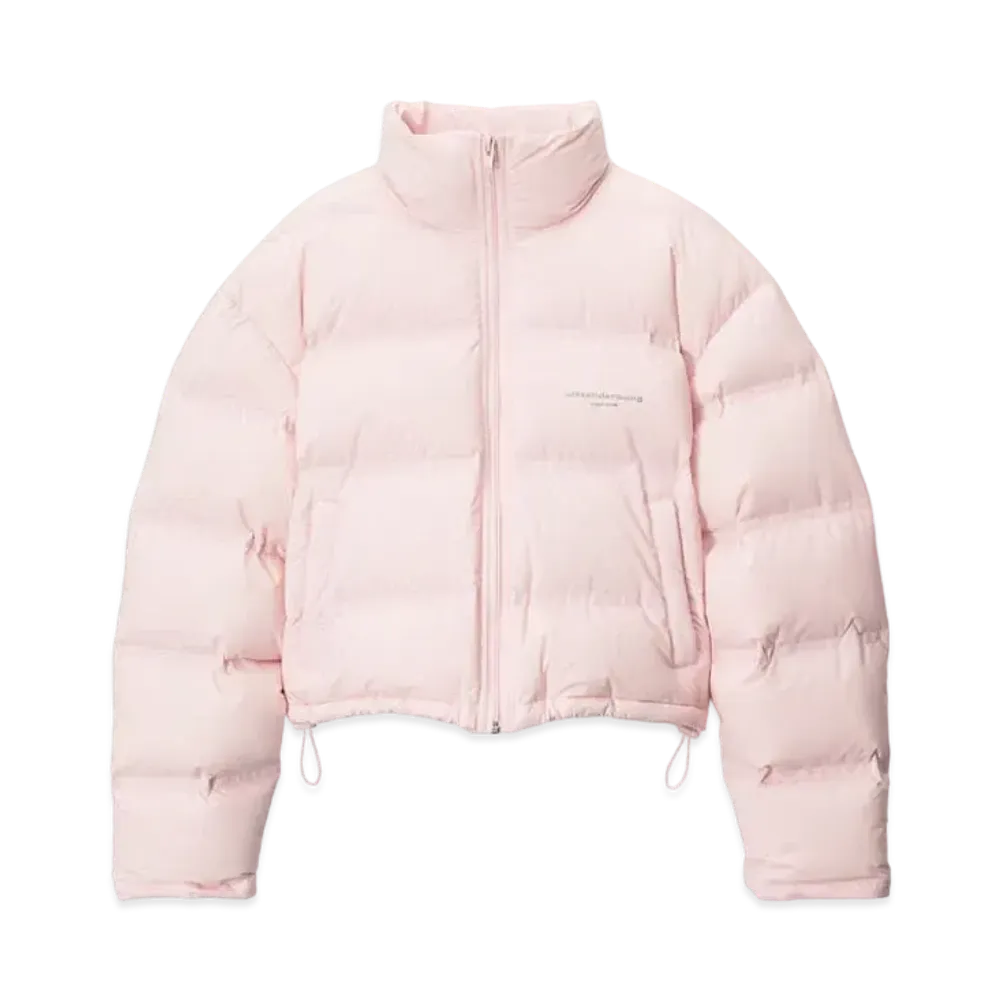 Alexander Wang Feather & Down Cropped Channel Puffer Coat "Light Pink"