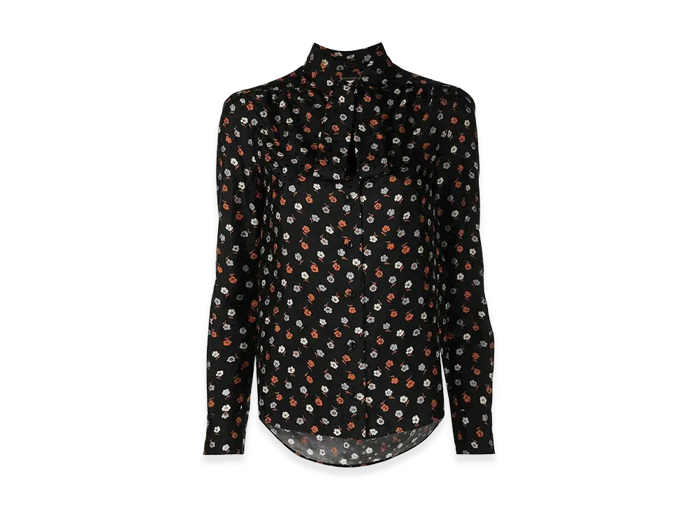 Saint Laurent Women's Floral-Print Long-Sleeve Blouse "Black"