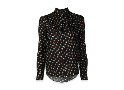 Saint Laurent Women's Floral-Print Long-Sleeve Blouse "Black"