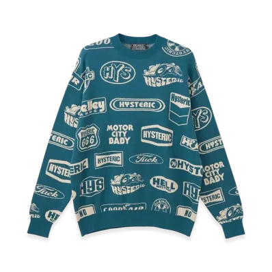 HYSTERIC GLAMOUR Classic Hys Pattern Sweater "Blue"