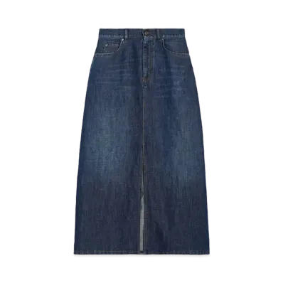 Max Mara Gelada Cotton Denim Linen Skirt "Navy"