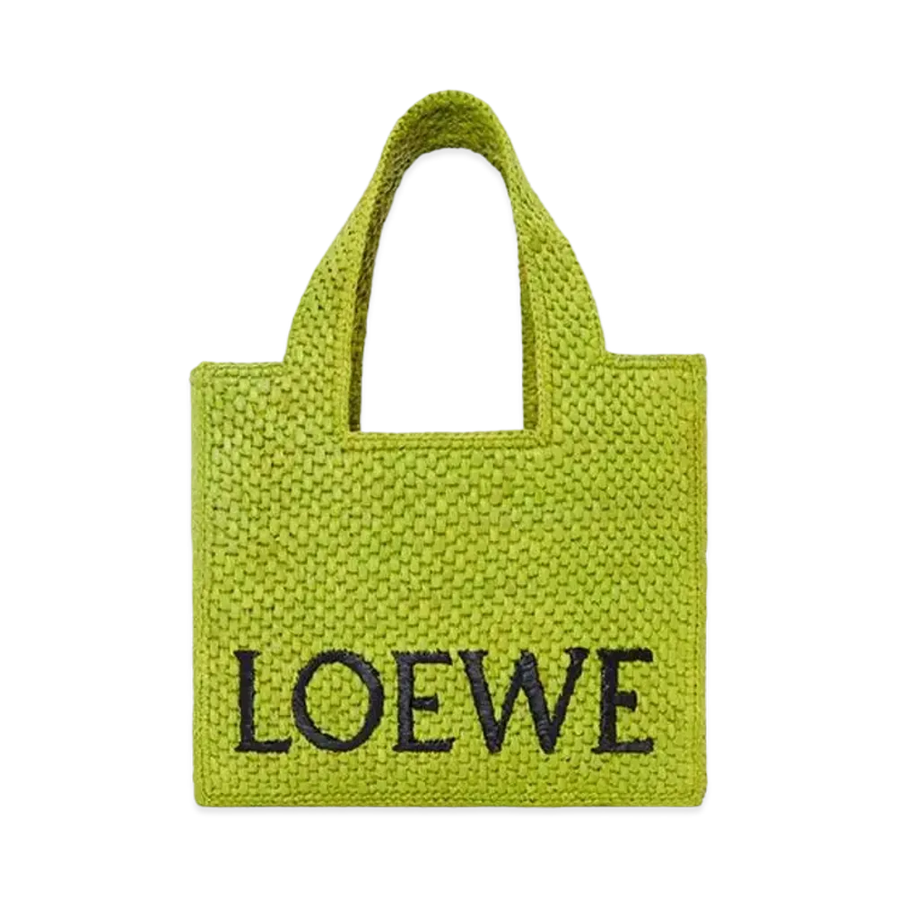 LOEWE Small Loewe Font Tote In Raffia "Meadow Green"