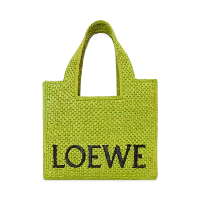 LOEWE Small Loewe Font Tote In Raffia "Meadow Green"